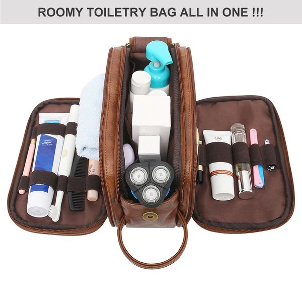 Bolsa de higiene pessoal para homens, grande kit de barbear para viagem, resistente à água, organizador de higiene pessoal, couro pu, bolsas cosméticas 240229