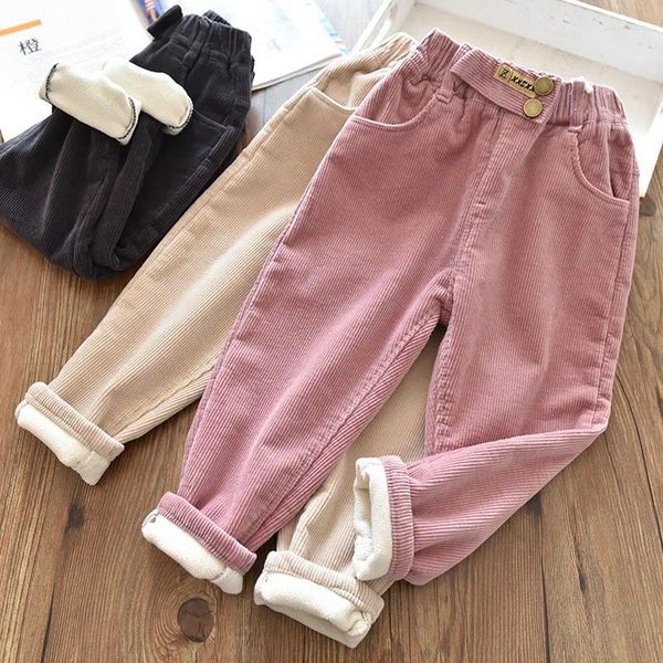 Hosen Winter Kinder Fleece Dicke Cargo Hosen Jungen Solide Cord Sweatpant Junge Kinder Casual Kleidung Herbst Mädchen Warme Leggings1-7Y