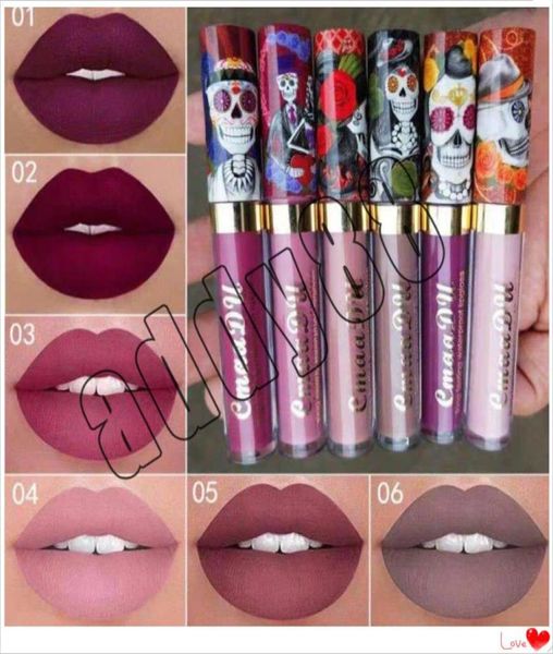 Il trucco di marca più recente CmaaDu Matte 6 colori Rossetto liquido Lucidalabbra e rossetti Tupe a lunga durata con teschio3844000