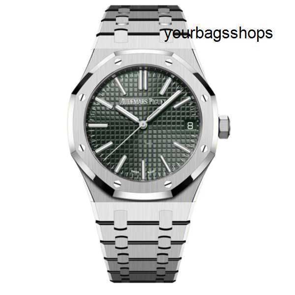 Хорошие наручные часы AP Watch Royal Oak Series 15510ST Клетчатая зеленая пластина Прецизионная сталь Мужская мода Досуг Бизнес Спорт Автоматические механические часы