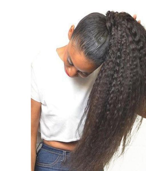8A Afro Kinky Straight Curl Ponytail Наращивание человеческих волос Натуральный черный Remy Заколка для человеческих волос в хвостиках 100gram4555031
