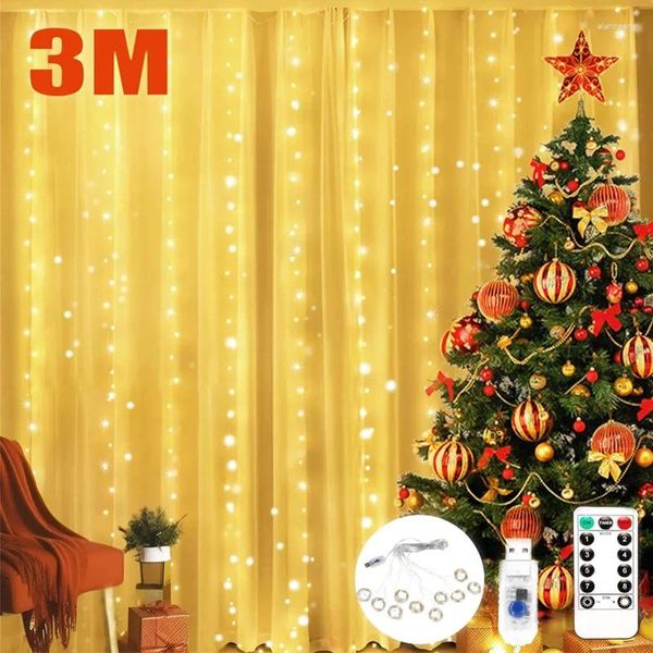 Stringhe 3 m Led Tenda Ghirlanda Fata Stringa Luci Natale Vacanze Festa Decorazione di nozze Telecomando USB 8 modalità Illuminazione a cascata