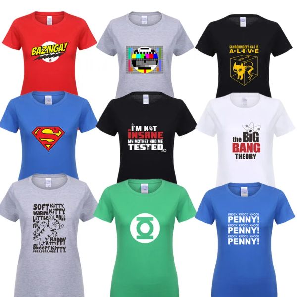 T-shirt de verão The Big Bang Theory Camiseta feminina de algodão manga curta feminina Sheldon Cooper Camiseta Penny Soft Kitty Camisetas