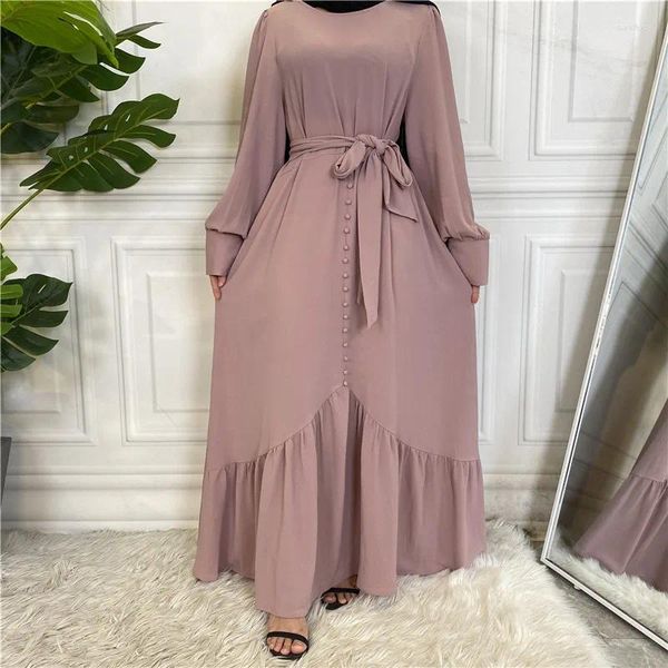 Ethnische Kleidung Frauen Langes Kleid Islamisch Arabisch Abaya Malaysia Türkisch Naher Osten Jilbab Kaftan Eid Ramadan Dubai Muslim Maxi Robe Knöpfe