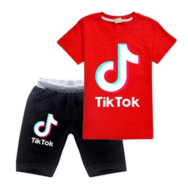 Estate Tiktok Set Per Big Boy Girl Outfit Abbigliamento Moda Kid Stampa T Shirt in cotone Tee Shorts Pant 2PC Tuta Vestito per bambini Clo9252086