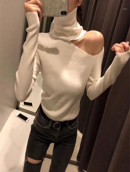 Maglione lavorato a maglia con spalle scoperte Maglione pullover per donna Dolcevita a maniche lunghe Maglione femminile Nero Bianco Grigio Abbigliamento sexy17937555