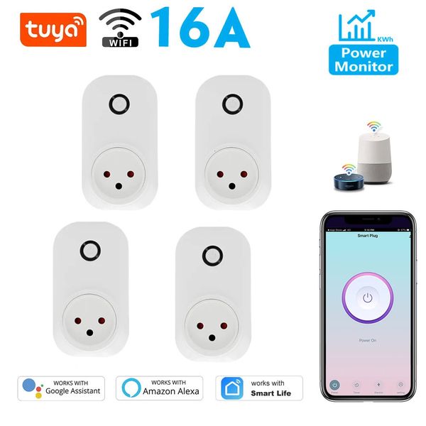 Tuya tomada inteligente israel plug 16a monitor de energia wi fi interruptor luz vida tomada controle remoto para alexa assistente 240228