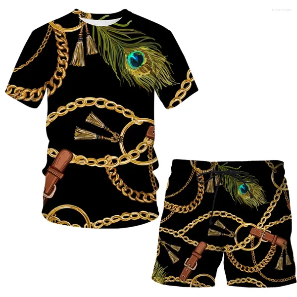 Fatos masculinos hip hop harajuku ferro corrente estilo rua t camisa roupas luxo impressão 3d homem / mulher shorts terno meninos meninas casual topo