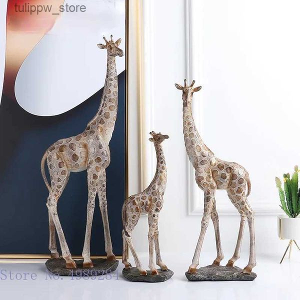 Oggetti decorativi Figurine Simulazione Animale Giraffa Famiglia Giraffa Ornamenti Scultura di animali Decorazione domestica moderna Accessori Arredamento artigianale