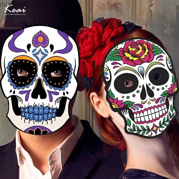 Máscaras de desenhista 6 PCS Mexican Death Day Halloween Crânio Máscara Mulheres Homens Partido Maquiagem Bola DIY Corda Elástica Papel Cosplay Máscaras