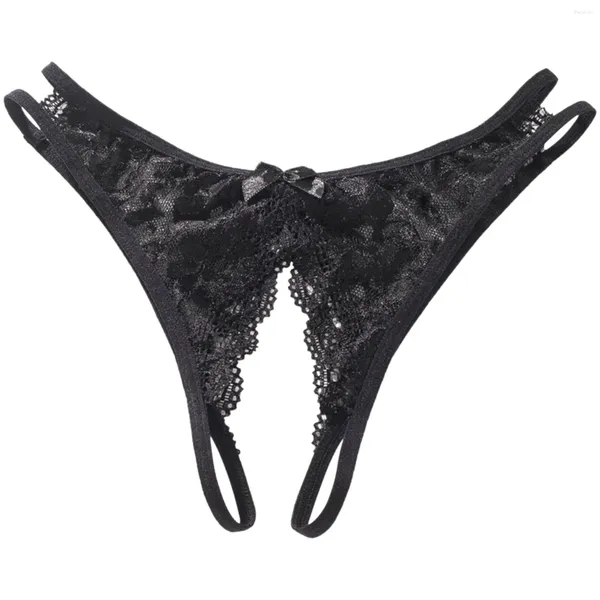 Mutandine da donna Intimo Con apertura sul cavallo Lingerie sexy Perizoma trasparente Perizoma Intimo solido Bowknot per le mutandine di pizzo da donna