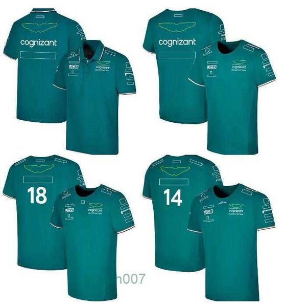 Dqgz Polo da uomo T-shirt da uomo Moda Aston Martin F1 Team T-shirt Pilota spagnolo Fernando Alonso 14 e Stroll 18 Polo oversize Designer T Shirt Personalizzabile