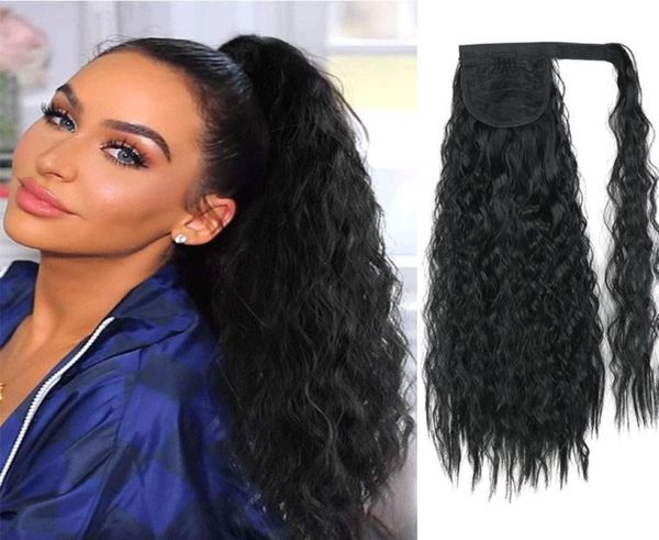 Extensão de cabelo sintético feminino039s, rabo de cavalo longo e ondulado, clipe em cauda de pônei, preto, loiro, resistente ao calor, fibra 9887137