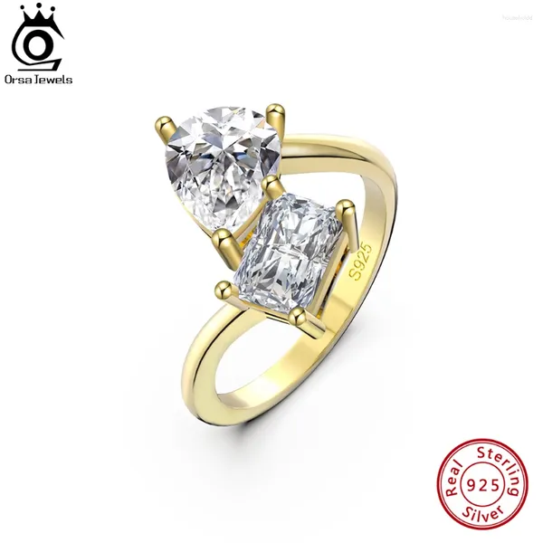 Anéis de cluster Orsa Jewels Double CZ Stacking Ring 925 Sterling Silver 14k Gold Delicioso Dedo Banda para Mulheres Aniversário Dia dos Namorados Presente