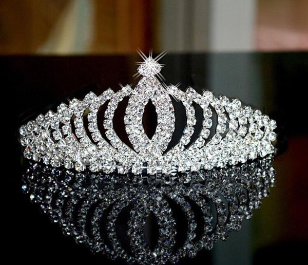 Блестящие серебряные кристаллы Свадебные диадемы Свадебные короны из бисера Алмазные головные уборы Повязка на голову со стразами Дешевые аксессуары для волос Pageant5507496