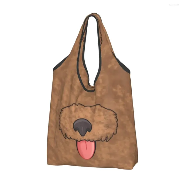 Sacos de compras engraçado impresso bonito poodle filhote de cachorro tote portátil ombro shopper cão animal bolsa