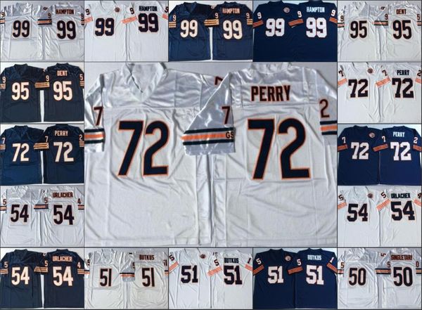 Vintage Futebol desgaste costurado Mens Jerseys 99 Dan Hampton 95 Richard Dent 72 William Perry 54 Brian Urlacher 51 Dick Butkus Mike Singletary8920730