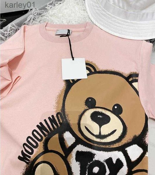 T-shirt Primavera Estate Neonate maschietti T-shirt in cotone Abbigliamento per bambini Manica corta T Bambini Colletto tondo schizzi d'inchiostro Modello orso T-shirt Taglia grande 90-130 cm 240306