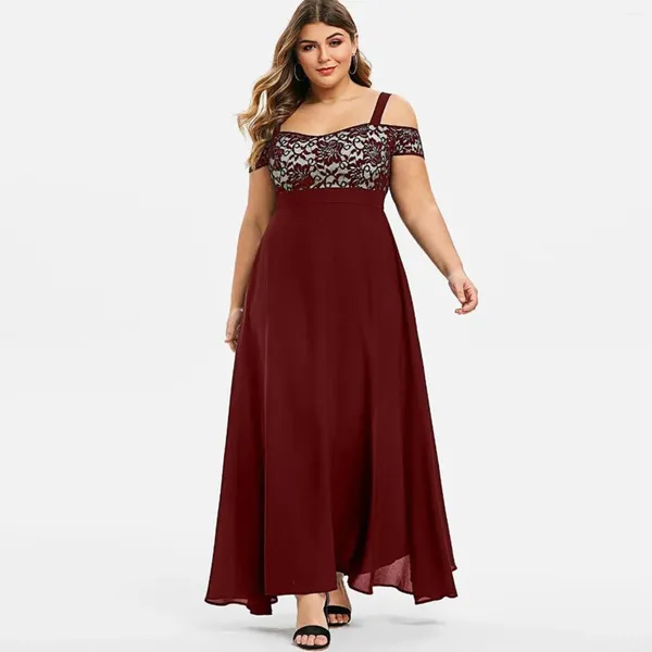 Casual Dresses Plus Size 6XL Übergroßes langes Kleid für Frauen Sommer Elegante Schulterfrei Spitze Chiffon Vestidos Weibliche Party Formale Gelegenheiten