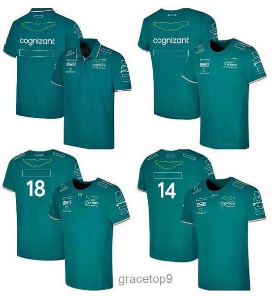 Polos für Herren Herren-T-Shirts Mode Aston Martin F1 Team T-Shirts Spanischer Rennfahrer Fernando Alonso 14 und Stroll 18 Übergroßes Polo-Designer-T-Shirt Anpassbar 4ze1