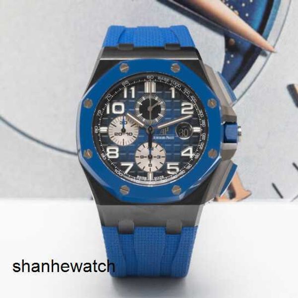 Relógio de pulso clássico Relógio de pulso tático AP Mens Watch Royal Oak Offshore Material cerâmico mecânico automático 44 diâmetros Disco azul Exibição de data Cronógrafo Wat