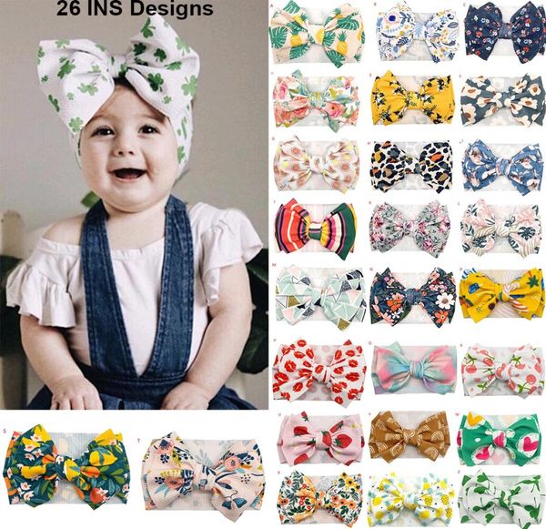 26 Tasarımlar Ins Avrupa ve Amerikan Bebek Çiçekleri Karpuz Ananas Baskı Yay Head Bandı Bebek Kız Zarif Saç Bows Accessories7570380