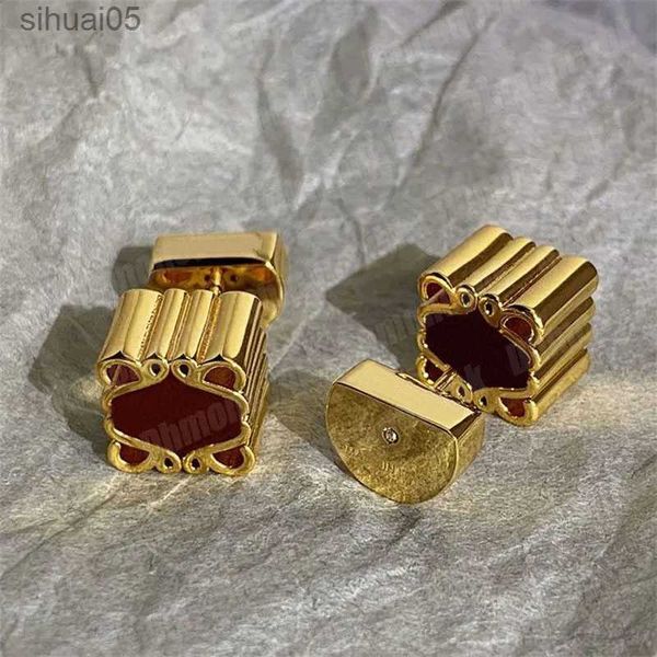 Brincos Geométricos Designer Golden Dangle Ear Studs Bloco Estereoscópico Brinco Latão Anagrama Stud Luxo 240306