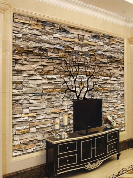 5d Custom Po Tapete 3D Stein Wand Stamm Tapete Wohnzimmer Sofa TV Hintergrund Wandmalereien Tapete Papel De Parede 3D2690558