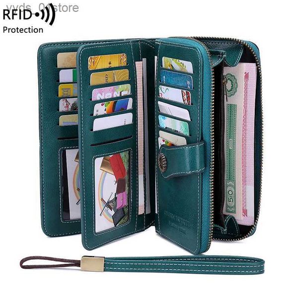 Fermasoldi Spedizione gratuita Portafoglio donna RFID Portafogli antifurto in pelle per donna Cerniera lunga Grande pochette da donna Portafoglio porta carte L240306