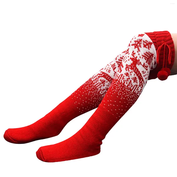 Meias femininas 2024 outono quente malha meias natal elk impressão bowknot sobre o joelho meias longas para menina senhora