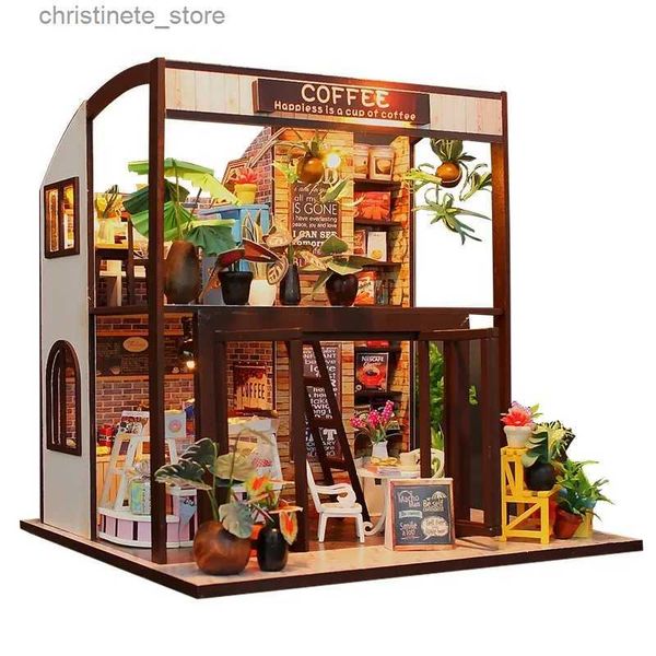 Arquitetura/Casa DIY Presentes de Natal Miniatura DIY Quebra-cabeça Brinquedo Modelo de Casa de Boneca Móveis de Madeira Blocos de Construção Brinquedos Presentes de Aniversário COFEE HOUSE TIMES
