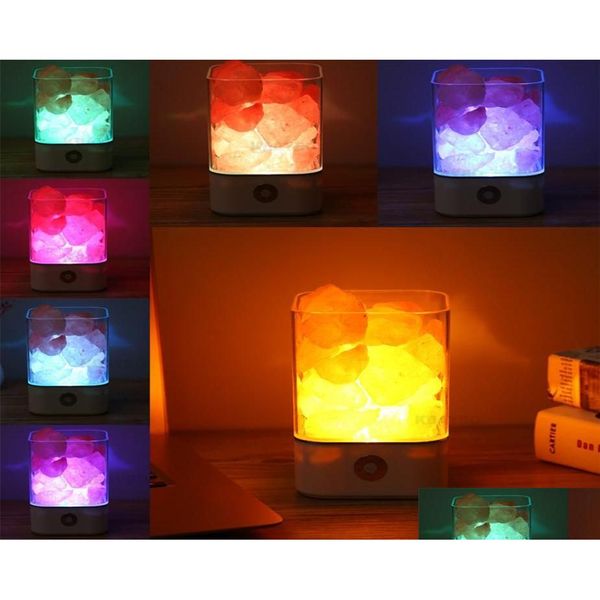 Luci notturne Usb Luce di cristallo Lampada di sale naturale dell'Himalaya Purificatore d'aria Creatore dell'umore Tavolo caldo per interni Camera da letto Lampada a led Lava6552666 Dhipy