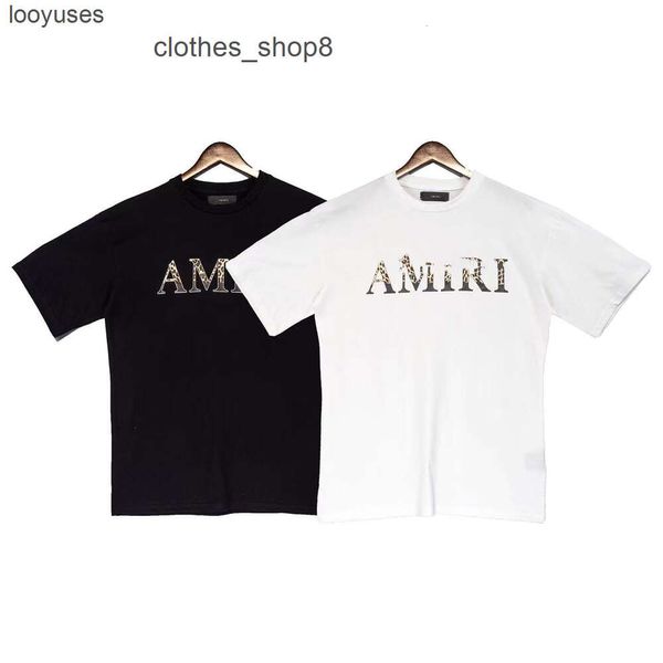 T Sleeve Amirs Erkek Gömlek Kısa Tshirt Tasarımcısı 24ss Leopar Letterged Baskılı Çift T-Shirt F 6L98