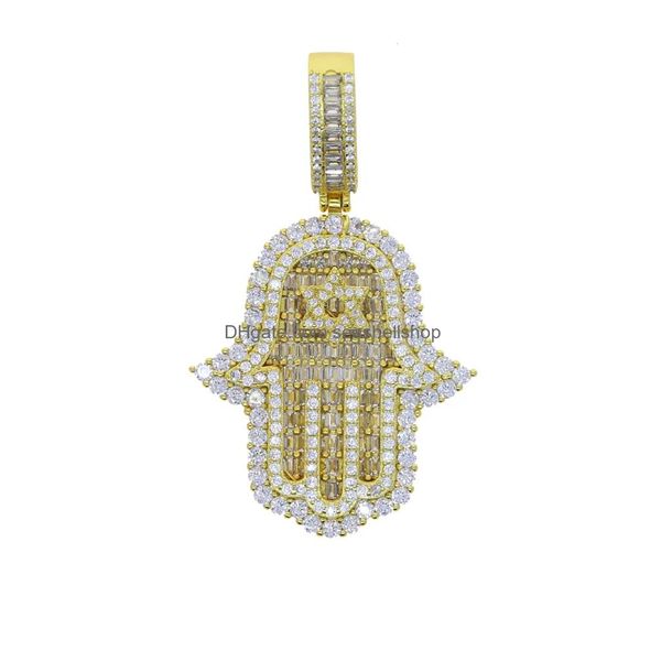 Set di gioielli da sposa Iced Out 5A Cz Hamsa Handfl Collane con ciondolo con zirconi cubici per uomo Hiphop Bling 5Mm Catena da tennis Rapper Drop D Dhvqx