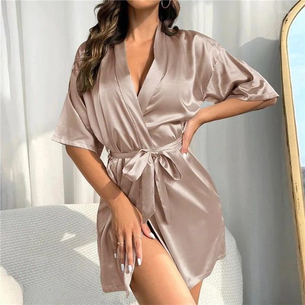 Women's Sleep Lounge Womens Donno abbigliamento da sposa abito da sposa APPAPPIATO Piajama imitato in seta in seta satinata notturno sexy sexy comoda manica media a maniche medie ghiaccio cool