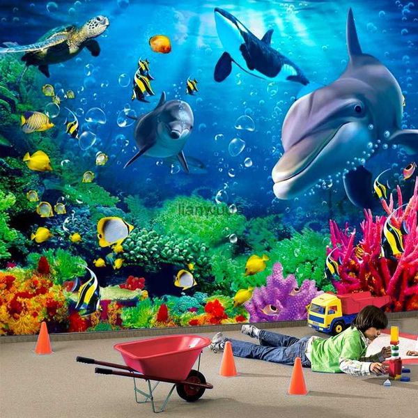 Wallpapers 3D Wallpaper Personalisierte Anpassung Unterwasserwelt Delphin Cartoon Kinder 3D Wandbild Fotowandpapier Papel De ParedeL2403