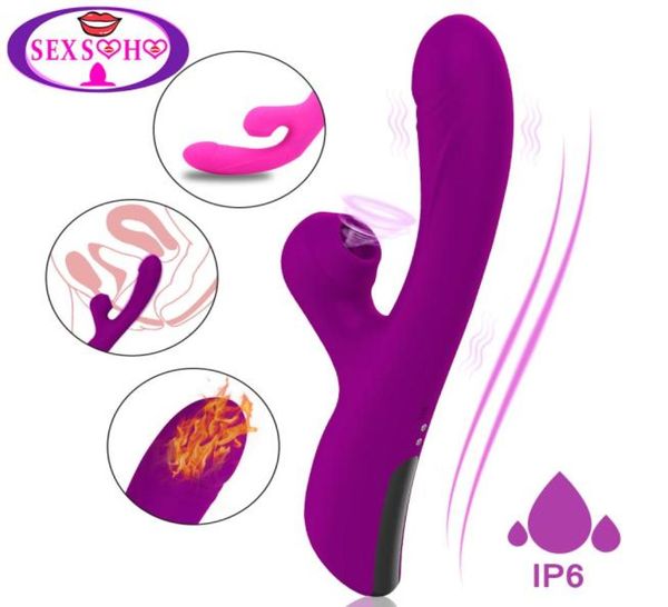 Pro 2 Clitoral Chupando Vibrador Coelho Aquecimento Vibrador Vibrador G Spot Massageador Clit Anal Plug Estimulador Adulto Brinquedos Sexuais para Mulheres Y4707739