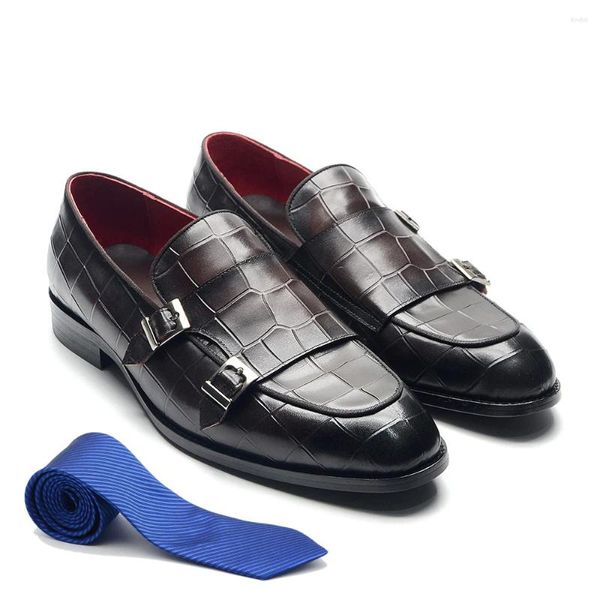 Kleidschuhe Luxus Herren Hochzeit Vollnarbenleder Echtes Leder Rotes Futter Schnalle Loafer Party Formal für Männer