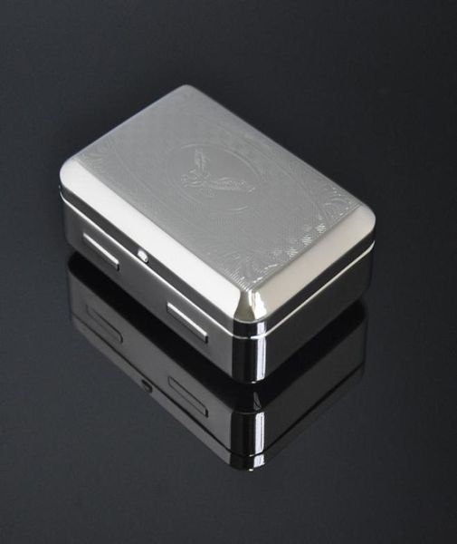 BOX012 Custodia per tabacco portatile ricaricabile in metallo argentato scatola per arrotolare carta smerigliatrice per erbe shisha narghilè bong fornitori3078439