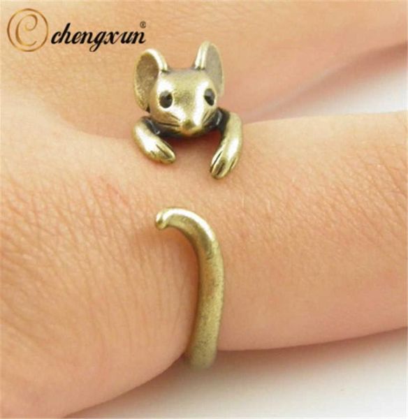 Chengxun Boho Chic Vintage Brass Knöchel Verstellbarer Maus -Tierwickel Ring Ladies Fashion Schmuck Q07082988358