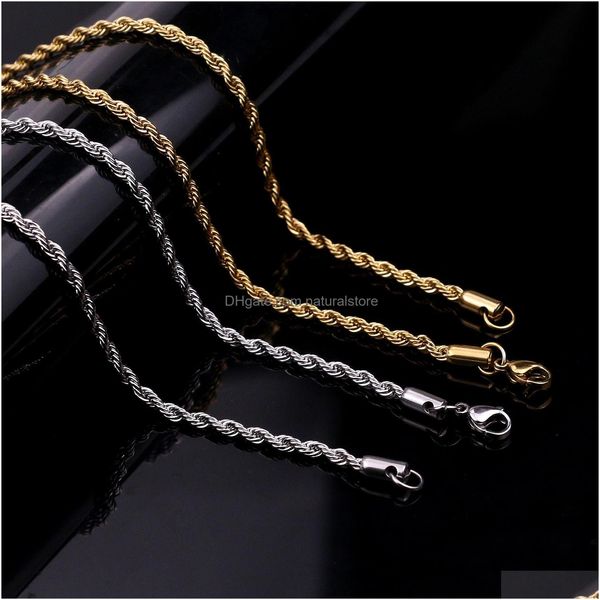 Catene 5-7Mm Corda intrecciata in acciaio inossidabile Collane a catena in oro per uomo Donna Hip Hop Titanio Girocollo spesso Gioielli per feste di moda Regalo Dhelk