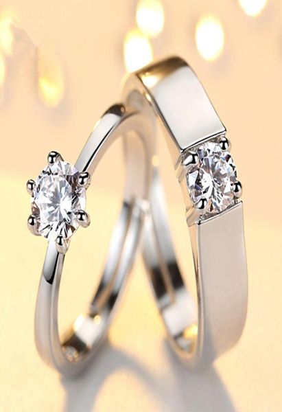 1 Paar modische Kristall-CZ-Stein-Hochzeits-Verlobungsringe für Paare, versilberter verstellbarer Ring für Damen und Herren2598913