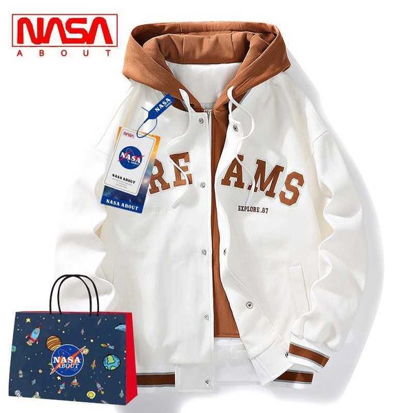 Мужские куртки Весенне-осенняя мужская куртка под брендом NASA Co, свободная повседневная куртка размера плюс, флисовая зимняя бейсбольная куртка больших размеров