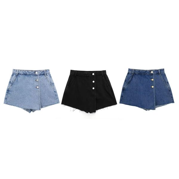 Shorts traf 2023 mulheres verão moda único botão zíper voar casual denim mini shorts saias femininas bolsos magro calças quentes mujer