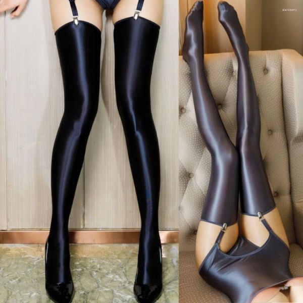 Meias femininas 2024 mulheres sexy óleo brilhante meias brilhantes alta pura joelho meias femininas apertadas meia-calça de seda lingerie calcinha roupa de dormir