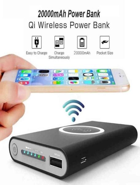 Mah Внешняя портативная батарея Power Bank Qi Беспроводное зарядное устройство для Iphone Samsung Power Bank Беспроводное зарядное устройство для мобильного телефона J2205313149664