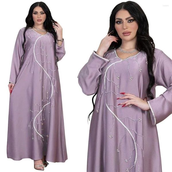 Ethnische Kleidung, Luxus-Diamanten, Damen, Dubai, Abaya, lange Ärmel, Blattmuster, V-Ausschnitt, modische muslimische Robe, Naher Osten, Abendkleid, Islam