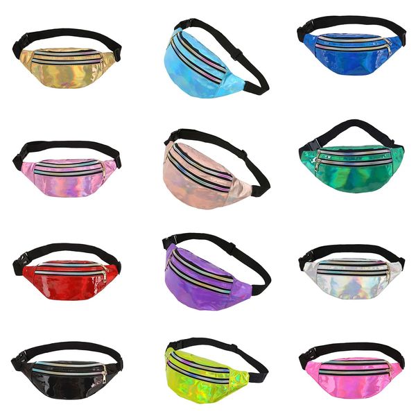 Holográfico Fanny Packs Unissex Mulheres Homens Sliver Laser Cintura Sacos Geométrico Peito Telefone Bolsa PU Beach Traverl Bum Zip Cinturas 240223