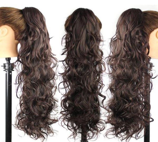 Whole25inch65CM 220g Mulheres Ondas Longas Estilo Encaracolado Cabelo Rabo de Cavalo Garra Rabo de Cavalo Clipe em Extensões de Cabelo Sintético Hairpiece1352726