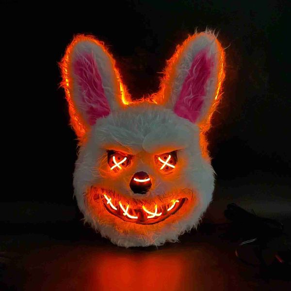 Máscaras de desenhista Halloween Plush Bloody Rabbit LED Máscara Horror Mad Bear Scary Máscara Engraçada Festa Luminosa Brilho Escuro Cosplay Coelho Traje Adereços 1 PC